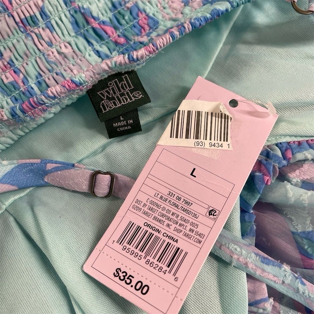 New with tag Wild Fable Women's Floral Ruffle Tiered Mini Dress Size L blue/pink - Picture 4 of 6